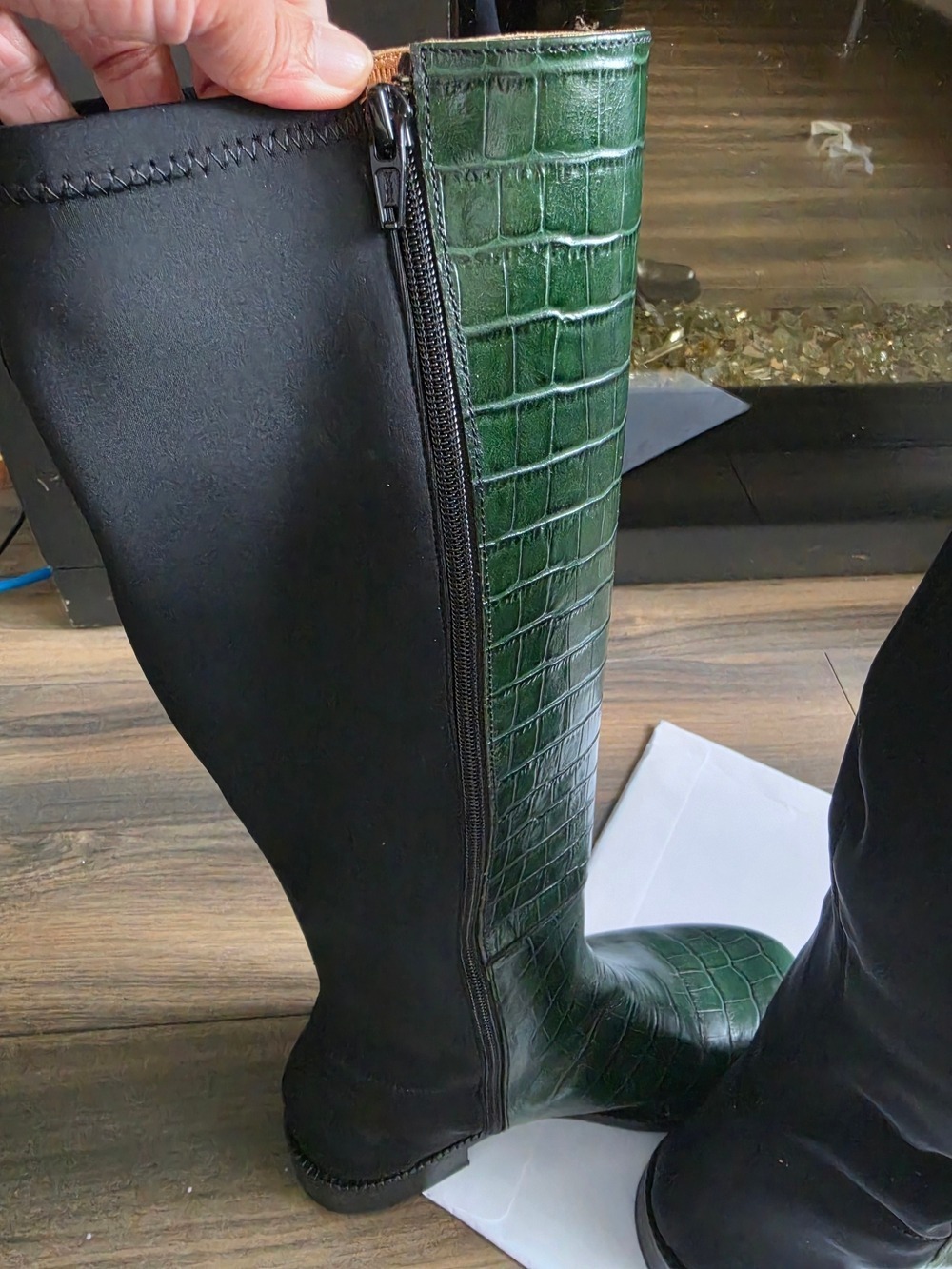Unity In Diversity Green Croc Embossed Knee High Boots Size 38 US 7.5 - Picture 8 of 11